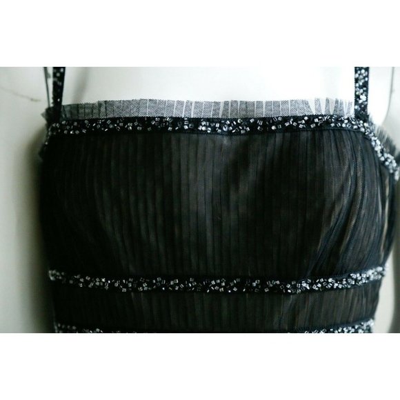 BCBG Max Azria Black Beaded Pleated Midi Cocktail Dress - Picture 7 of 13